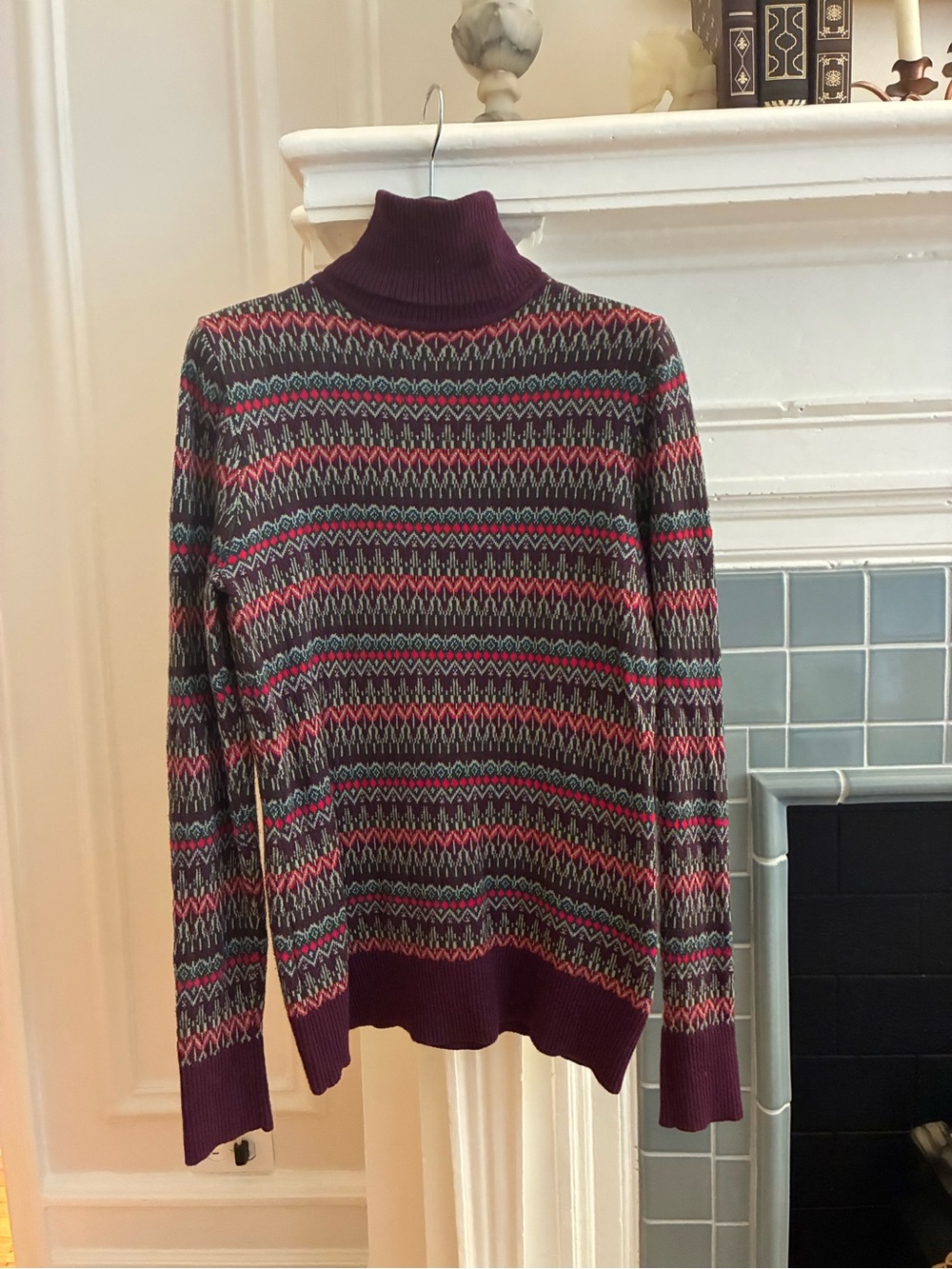 L.L. Bean Plum Multicolor Fair Isle Turtleneck Sweater